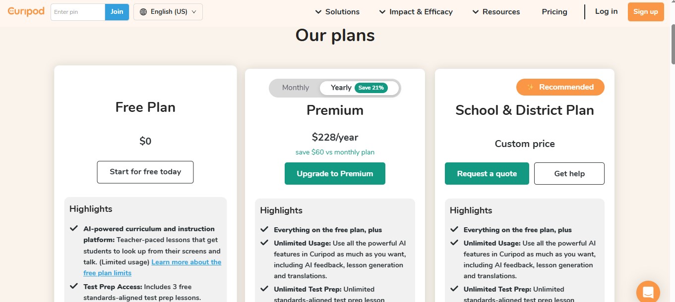 Curipod pricing plans