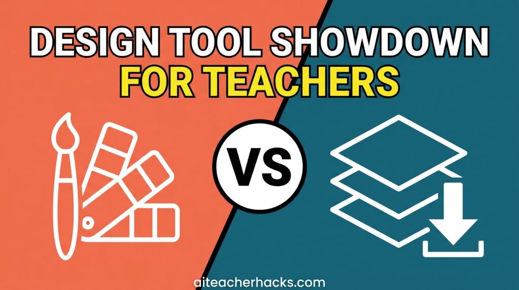 Design tool showdown comparison graphic for teachers, two design apps versus icon